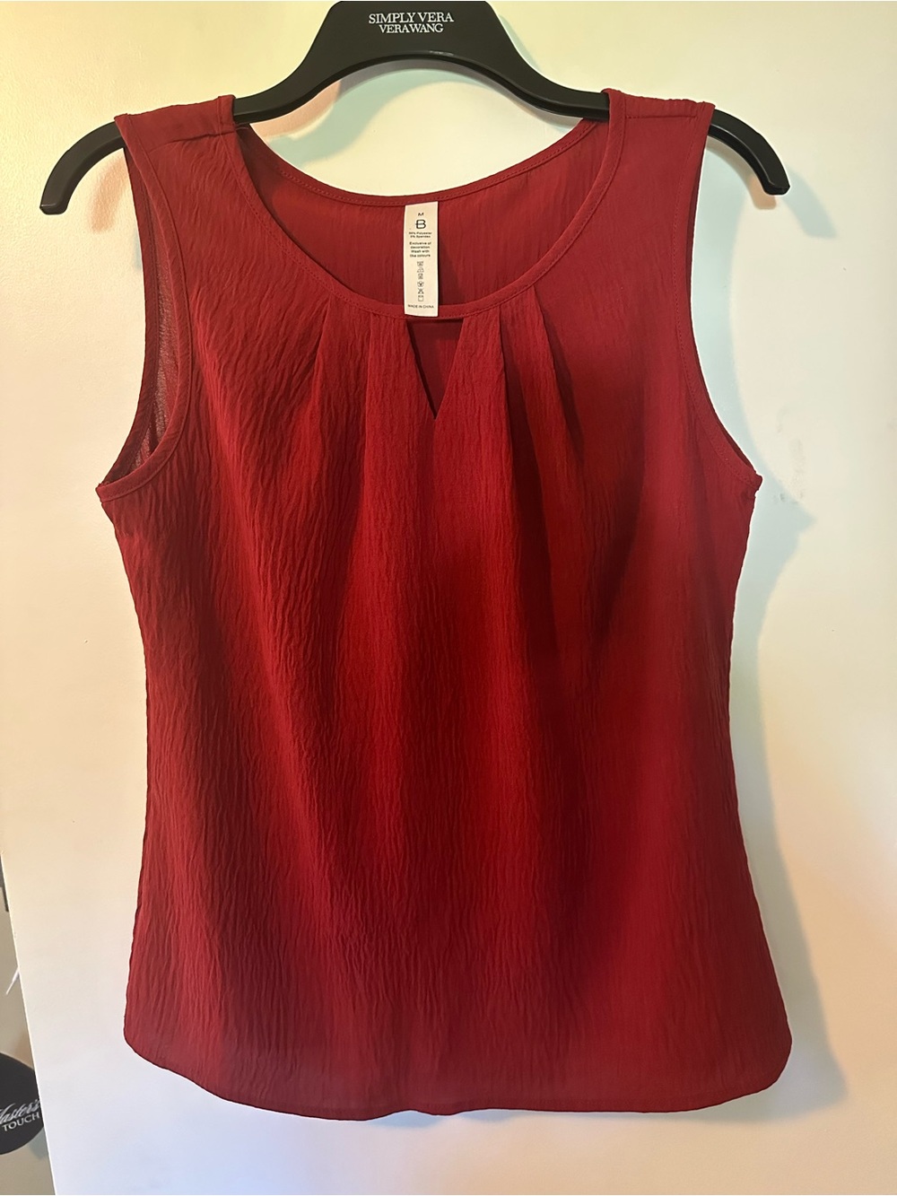 Wine Red Sleeveless Pleated Notch Camisole